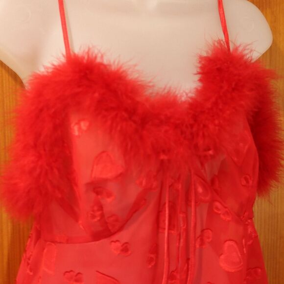 Inner Most Vintage Red Heart Chemise Lingerie Feather Trim Medium - Picture 3 of 13
